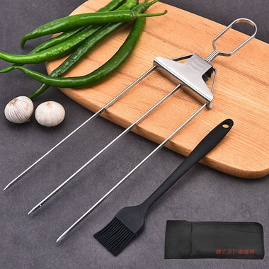 Semi-Automatic Barbecue Fork | Stainless Steel Household Grill Tool