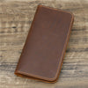 1082 Men's Long Wallet in dark brown genuine Crazy Horse leather, soft surface, perfect for cards and tickets.