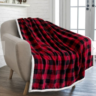 Red Plaid Flannel Blanket | High-Stability Thermal Wool-Touch Wrap