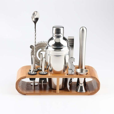 Stainless Steel Cocktail Shaker Set | 6-Piece Home Bar Station with Stand