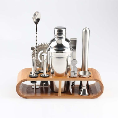 Stainless Steel Cocktail Shaker Set | 6-Piece Home Bar Station with Stand