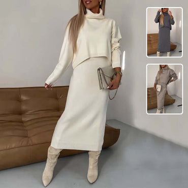 2-Piece Turtleneck Sweater Suit | Long-Sleeve Pullover & Sleeveless Maxi Dress Set