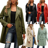 Women's double breasted trench coat in solid colors: black, army green, red, and khaki for a stylish autumn look.