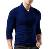 Men's solid color long sleeve V-neck t-shirt in navy blue, slim fit style.