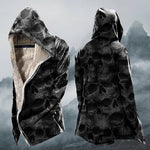 Herfst Winter Fleece Dikke Schedel Print Jas Trenchcoat