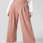 Women's pink solid color casual suit pants with real pockets and straight-leg design.
