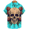 3D printed Hawaiian shirt featuring a skull design with floral accents, perfect for casual summer outings.
