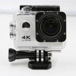 4K waterproof sport camera with LCD screen and wide-angle lens, designed for water sports up to 30 meters.