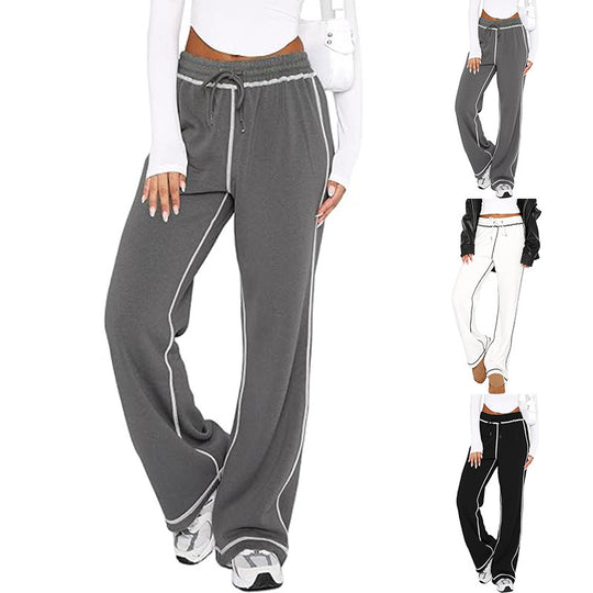 Women's casual wide leg jogger sweatpants in gray, black, and white, high waist elastic design, comfortable cotton fabric.