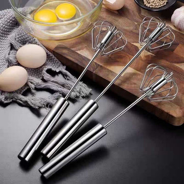 Push-Spin Semi-Automatic Whisk | Rotating Stainless Steel Egg Beater