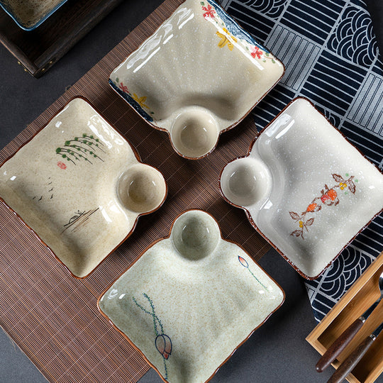 Japanse keramische dumpling met rooster sushibord