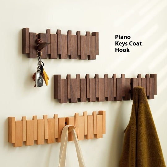 Nordic Piano Wood Coat Rack | Wall-Mounted Flip-Down Clothes Hanger