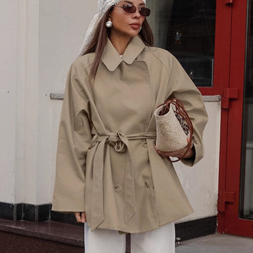 Lace-Up Long Sleeve Khaki Coat | Full-Length Workwear Jacket