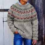 Gestreepte patchwork trui met digitale print en ronde hals