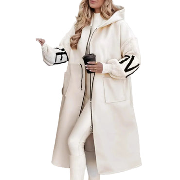 Hooded Long Windbreaker | Knit-Sleeve Hybrid Jacket with Drawstring