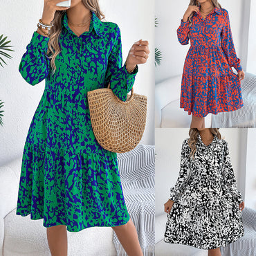 Leopard-Print Shirt Dress | Long-Sleeve Button-Front Maxi Dress