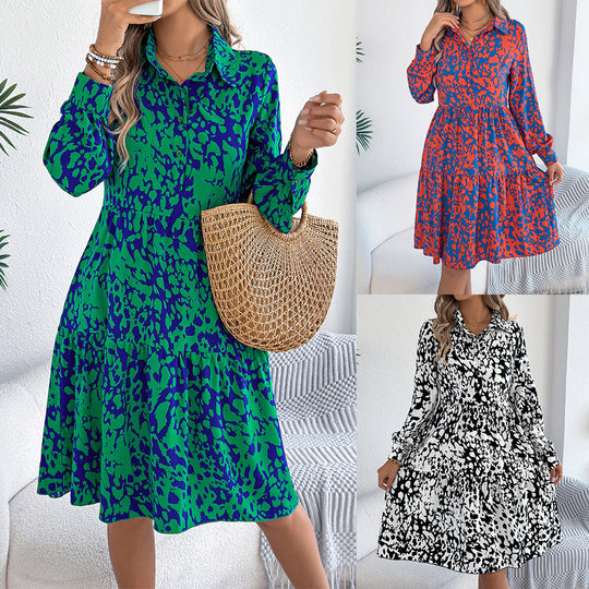 Leopard-Print Shirt Dress | Long-Sleeve Button-Front Maxi Dress