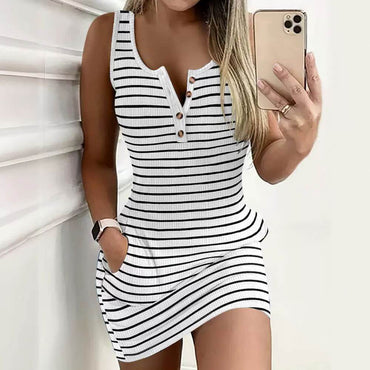 The Sunken-Stripe Summer Tank Dress | Easy Sleeveless Relaxed Midi