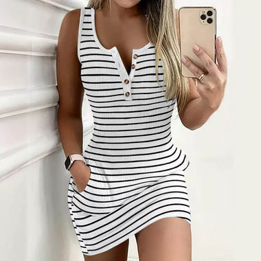 The Sunken-Stripe Summer Tank Dress | Easy Sleeveless Relaxed Midi