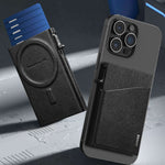 Anti-theft RFID credit card case in black leather with aluminum alloy, showcasing sleek design and functionality.