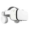 BOBO Z6 VR Bluetooth headset with 3D glasses, features adjustable strap and integrated headphones in sleek white design.