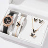 Butterfly Digital Women's Fashion watch set featuring a quartz watch, bracelet, earrings, and necklace in a stylish box.