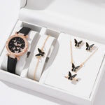 Butterfly Digital Women's Fashion watch set featuring a quartz watch, bracelet, earrings, and necklace in a stylish box.