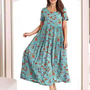 Casual Pleated Loose Floral Dress | High-Ventilation Relaxed Fit Swing Dress