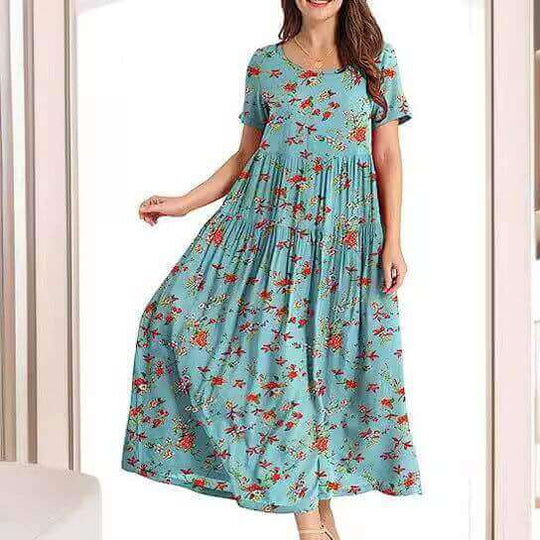 Casual Pleated Loose Floral Dress | High-Ventilation Relaxed Fit Swing Dress