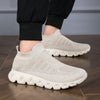 Lightweight breathable mesh sports shoes for men, featuring a solid color, round toe, and flat heel design.