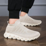 Lightweight breathable mesh sports shoes for men, featuring a solid color, round toe, and flat heel design.