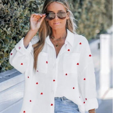 Heart Print Sun-Proof Shirt | Casual Loose Fit Breathable Summer Top
