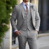 Men's classic 3-piece slim fit gray suit with blazer and vest, ideal for formal occasions.
