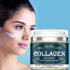 Collagen moisturizing facial cream with hyaluronic acid and vitamin E on a woman's face for anti-aging effects.