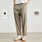 Cool khaki Tencel pants with waist buttons, casual summer style, available in two colors for men.