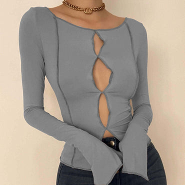 Reversible Cutout Long-Sleeve Top | High-Tension Dual-Wear Anatomic T-Shirt