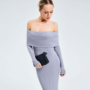 Elegant Off-Shoulder Long-Sleeved Dress | High-Status Floor-Length Social Maxi