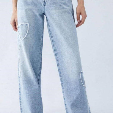 Embroidered Side Frayed Butterfly Jeans Street Design Hot Girl Baggy Straight Trousers