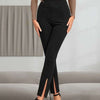 Black high waist split yoga leggings for women, breathable and comfortable, perfect for casual sports and gym wear.