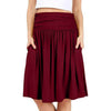 Elegant dark red pleated midi skirt for women with pockets, perfect for casual and stylish outfits.