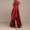 Fishtail Maxi Dress in Wine Red, quarter sleeve with zipper, elegant evening wear for sizes S to XXL.