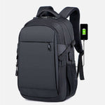 Men's black double-shoulder backpack, made of nylon, featuring urban simplicity design and USB charging port.