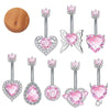 Fashionable pink belly rings featuring hearts, butterflies, and zircon stones for elegant body jewelry.