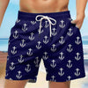 Men's navy shorts with white anchor print, perfect for summer fashion and casual beachwear.