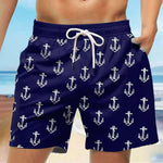 Men's navy shorts with white anchor print, perfect for summer fashion and casual beachwear.