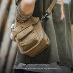 Retro square waist bag for men in army green, featuring solid color and removable buckles, ideal for casual wear.