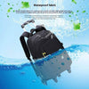 Fashion six-wheel student trolley bag showcasing waterproof fabric in water, demonstrating durability and protection.