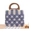 Female Wood Plaid Straw Lace Portable Leisure Hand Carry Cotton Rope Braided Bag