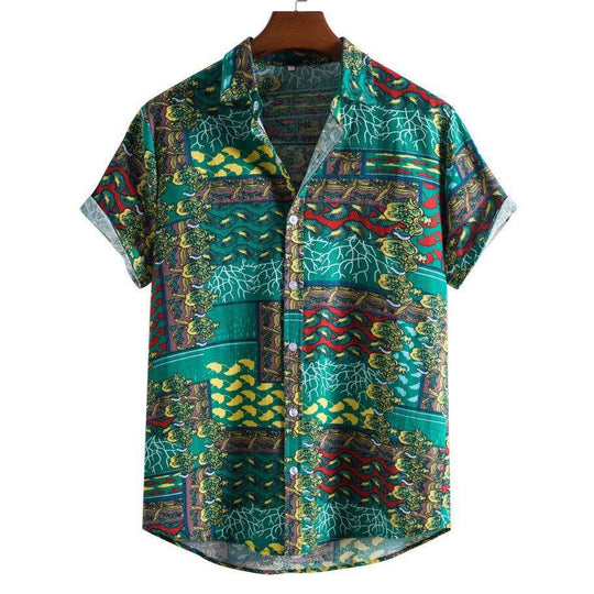 Floral Lapel Shirt Men's Summer Plus Size Seaside Vacation Short Sleeve Shirt