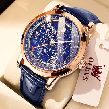 Starry Sky Blue Watch | 43.5mm Rose Shell & Genuine Leather Strap
